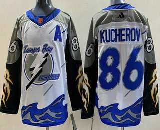 Mens Tampa Bay Lightning #86 Nikita Kucherov White 2022 Reverse Retro Authentic Jersey
